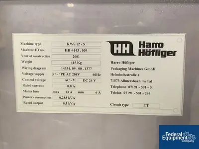 USED Harro Hofliger Harro Hofliger Capsule Checkweigher, Type KWS 12-S