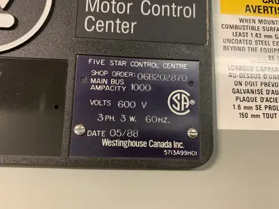 Five Star Double-Sided Motor Control Center (MCC), 600V Max., 1000A, 26 Buckets