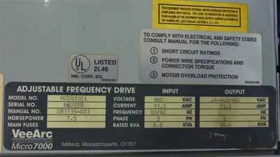 Furnas VeeArc MCG411K1 Micro7000 Adjustable Frequency Drive 7.5 HP Used