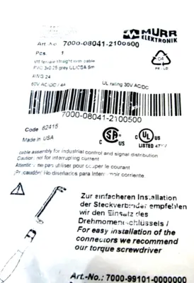 NEW MURR ELEKTRONIK 7000-08041-2100500 CONNECTION CABLE LOT OF 2