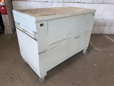 30" X 60" X 46" WHITE PORTABLE JOB BOX CABINET ON ROLLING CASTERS: STOCK #12391