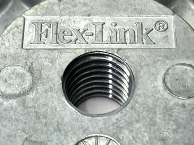 Used FlexLink End Plate for Beam, 64 x 64mm, M12 Thread, Zinc, Die-Cast Conveyor Parts Michigan US | Maverick Industrial Sales #1473947