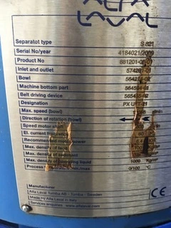 (2) Alfa-Laval S-821 fuel/lube oil purifier skids, 316SS.