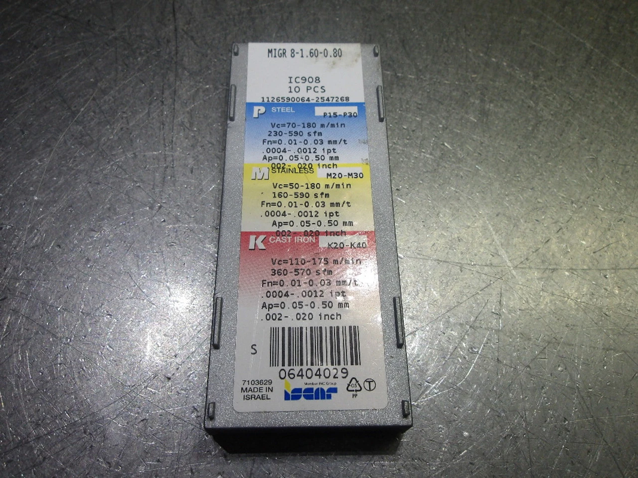 Iscar Carbide Milling Inserts QTY10 MIGR 8-1.60-0.80 IC908 (LOC1513A)