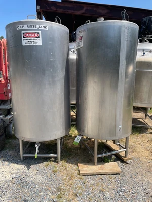 Quanity 2 Stainless Steel CIP Tanks, 200 Gallons each. 90” High x 30” diameter