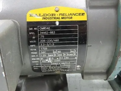 Dodge Baldor MR94868 Gear Motor 25:1 Reducer 69 RPM 3/4Hp 230/460V 3PH LH 56C