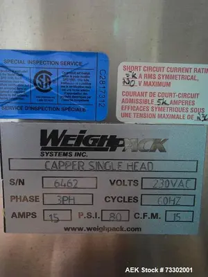 Used WEIGHPACK SYSTEMS SINGLE HEAD CAPPER Cappers Chuck - Single Head Illinois US | Aaron Equipment #86984