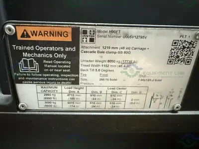 USED HYSTER H90FT FORKLIFT 9000 LBS CAPACITY 3 STAGE MAST W/ HEATING AND AC MFG 21
