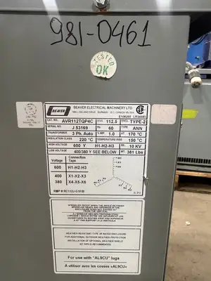 112.5 KVA - 600V to 400/380V 3 Phase Auto-transformer