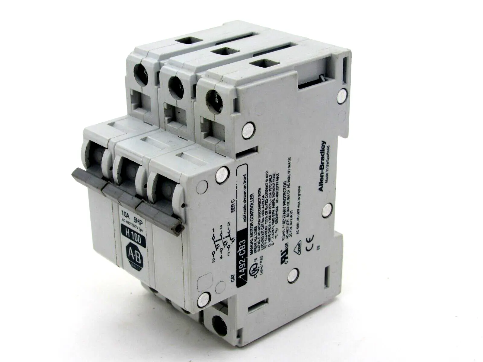 ALLEN BRADLEY 1492-CB-3-H-100 CIRCUIT BREAKER 10AMP 5HP 1492CB3H100 NEW SURPLUS