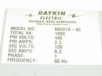 Daykin MDGTA-05 Stepdown Power Transformer Disc 1000VA HV 480 LV 120 1PH 8.3A