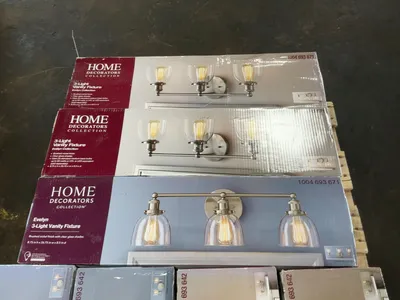 Lot of Home Decorators Collection Evelyn Vanity Light Fixtures, brushed nickel finish with clear gla...