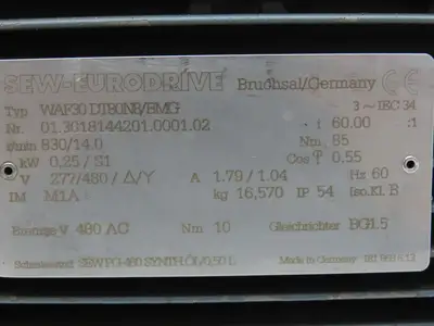 Sew Eurodrive WAF30DT80N8/BMG Brake Gearmotor 60:1 Ratio 14rpm .25kw 277/480V