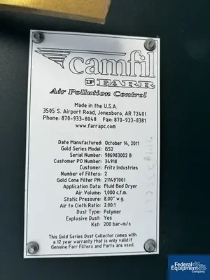USED Camfil Camfil Farr Model GS2 Carbon Steel Dust Collector