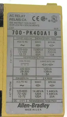 Used ALLEN BRADLEY 700-PK400A1 Relays & Switches Kentucky US | Industrial Parts R Us Inc. #356684