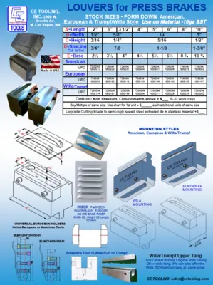 2025 CE TOOLING EUROPEAN, AMERICAN OR WILLA STYLE LOUVERS Press Brake Tooling | Punch Press and Shear (5)