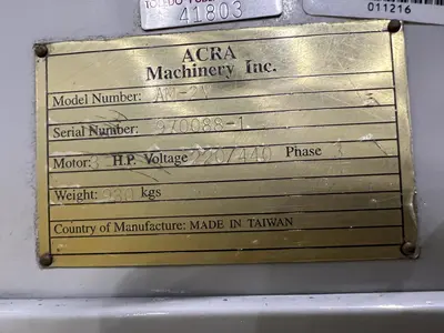 3 HP ACRA MODEL #AM-2V VERTICAL RAM TYPE KNEE MILL: STOCK #18823