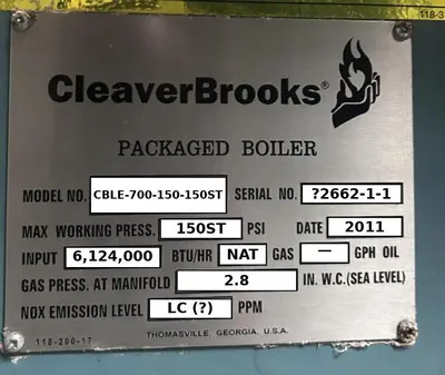 Used 2011 CLEAVER BROOKS CBLE-700-150-150ST Boilers Florida US | C3 SURPLUS LLC #1542107