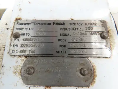 Flowserve Valdisk 6" Actuated Stainless Control Valve Assembly W/Logix 3200MD