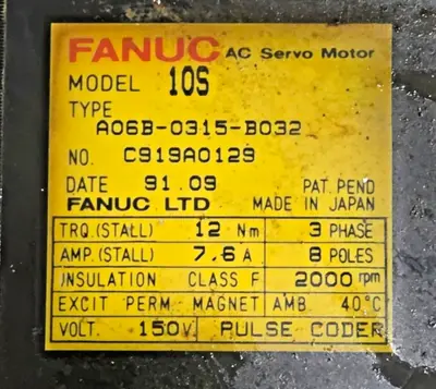 FANUC A06B-0315-B032 A06B0315B032 AC SERVO MOTOR 10S