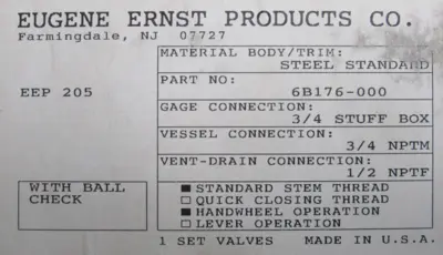 NEW BOX OF TWO EUGENE ERNEST 6B176-000 VALVES EEP-205 3/4" x 1/2" 6B176000