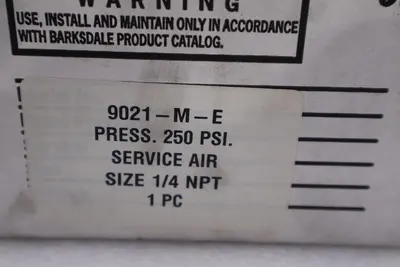 BARKSDALE 9021-M-E VALVE SERIES 9020 - STOCK 3142CC