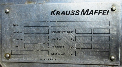 Krauss-Maffei HZ 630 PH gastight peeler centrifuge, Hastelloy C22.
