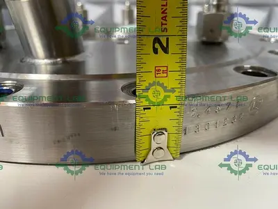 USED BUCHIGLASUTER 14" DIAMETER STAINLESS STEEL VESSEL CAP W/ MULTIPLE PORTS 150 PSI @ 250°C