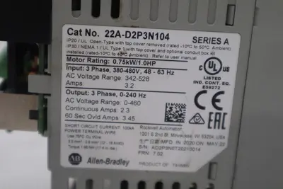 Allen Bradley 22A-D2P3N104/A PowerFlex 4 AC Drive 480V 3Ph 1HP 2.3A STOCK H90A
