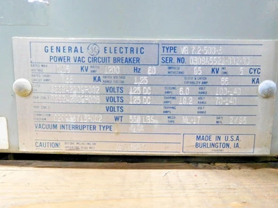 Used GE VB 7.2-500-3 Circuit Breakers Ohio US | Equipment Recovery Corp. #1331013