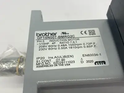 New | in-Stock Brother Induction Motor, 3-Phase 7.5:1 Ratio 1/10HP Gearmotors Michigan US | Maverick Industrial Sales #1396132