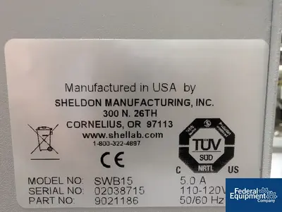 USED SHEL LAB Shel LabWater Bath, Model SWB15