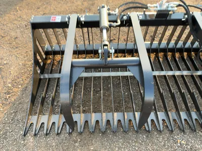 New JCT 84” Rock Bucket Grapple Skid Steer Attachment, Universal Quick Attach, Two Hydraulic Grapple...