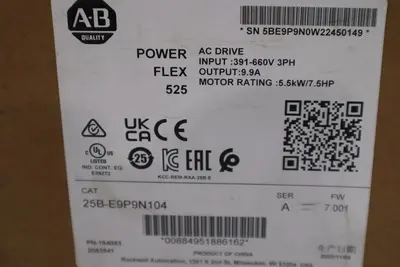 Allen Bradley 25B-E9P9N104 AC DRIVE POWERFLEX 525 600 VAC - STOCK GF54