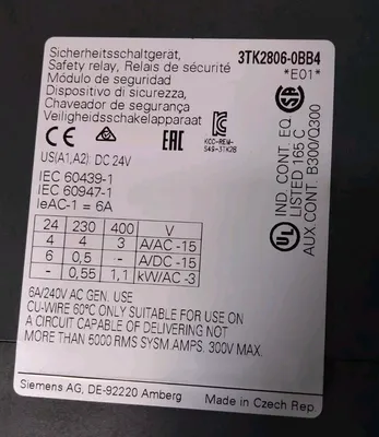 Used Siemens 3TK2806-0BB4 Safety Relay, 240VAC, 6A Relays & Switches | Palmetto Automation #1149785