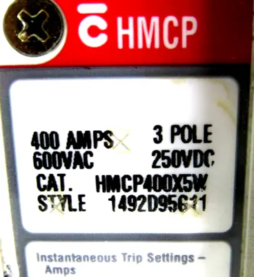 USED CUTLER HAMMER HMCP400X5W CIRCUIT BREAKER