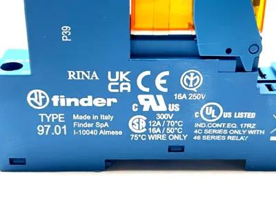 97.01,46.61.8.120.0054 | Finder 97.01 Relay Base w/ 46.61.8.120.0054 Relay 120VAC 16A - New – Open box