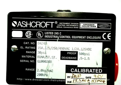 NEW ASHCROFT B424B PRESSURE SWITCH