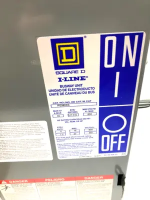 USED SQUARE D I-LINE FUSIBLE BUSWAY PLUG-IN UNIT 3-PHASE 30A 600V