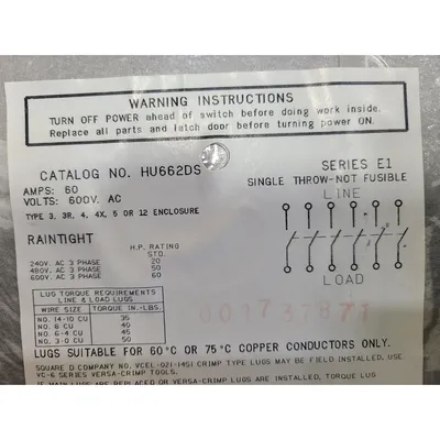USED SQUARE D CO. HU662DS