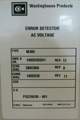 USED WESTINGHOUSE 149D835G01 ERROR DETECTOR M300