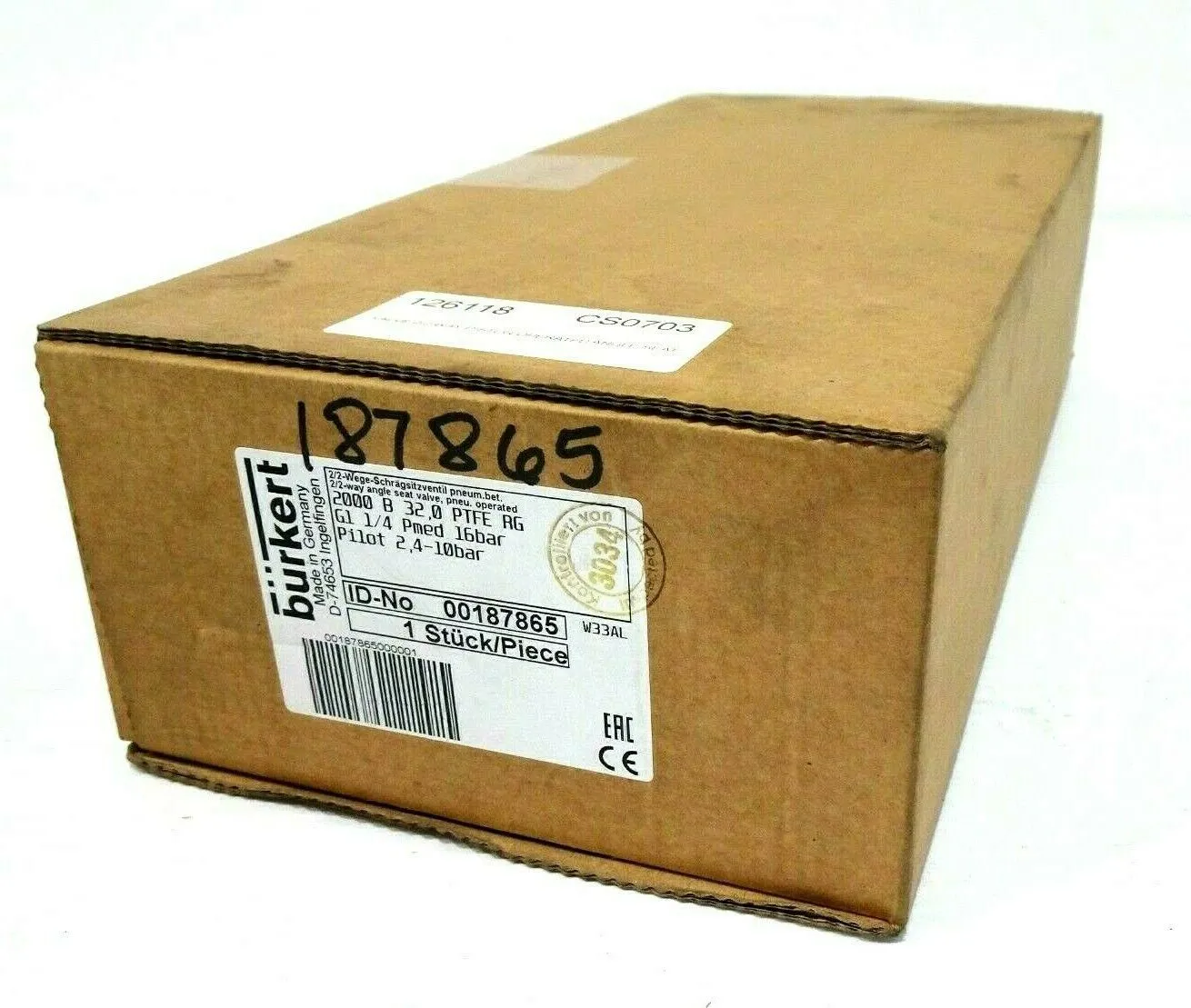 NEW BURKERT 2000 B 32,0 PTFE RG ANGLE SEAT VALVE 00187865 2000B320PTFERG