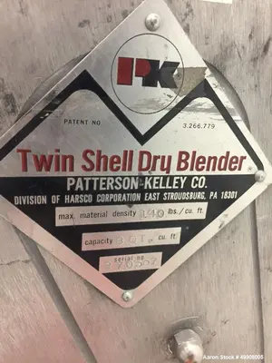 Used Patterson-Kelley 8 Qt Twin Shell Dry V-Blender – 0.26 Cu. Ft., Intensifier Bar