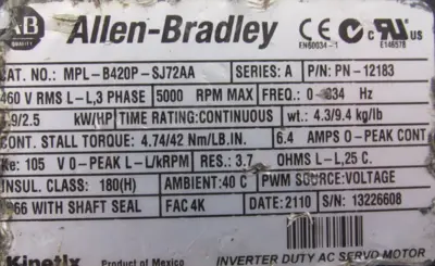 USED ALLEN BRADLEY MPL-B420P-SJ72AA SERVO MOTOR MPLB420PSJ72AA