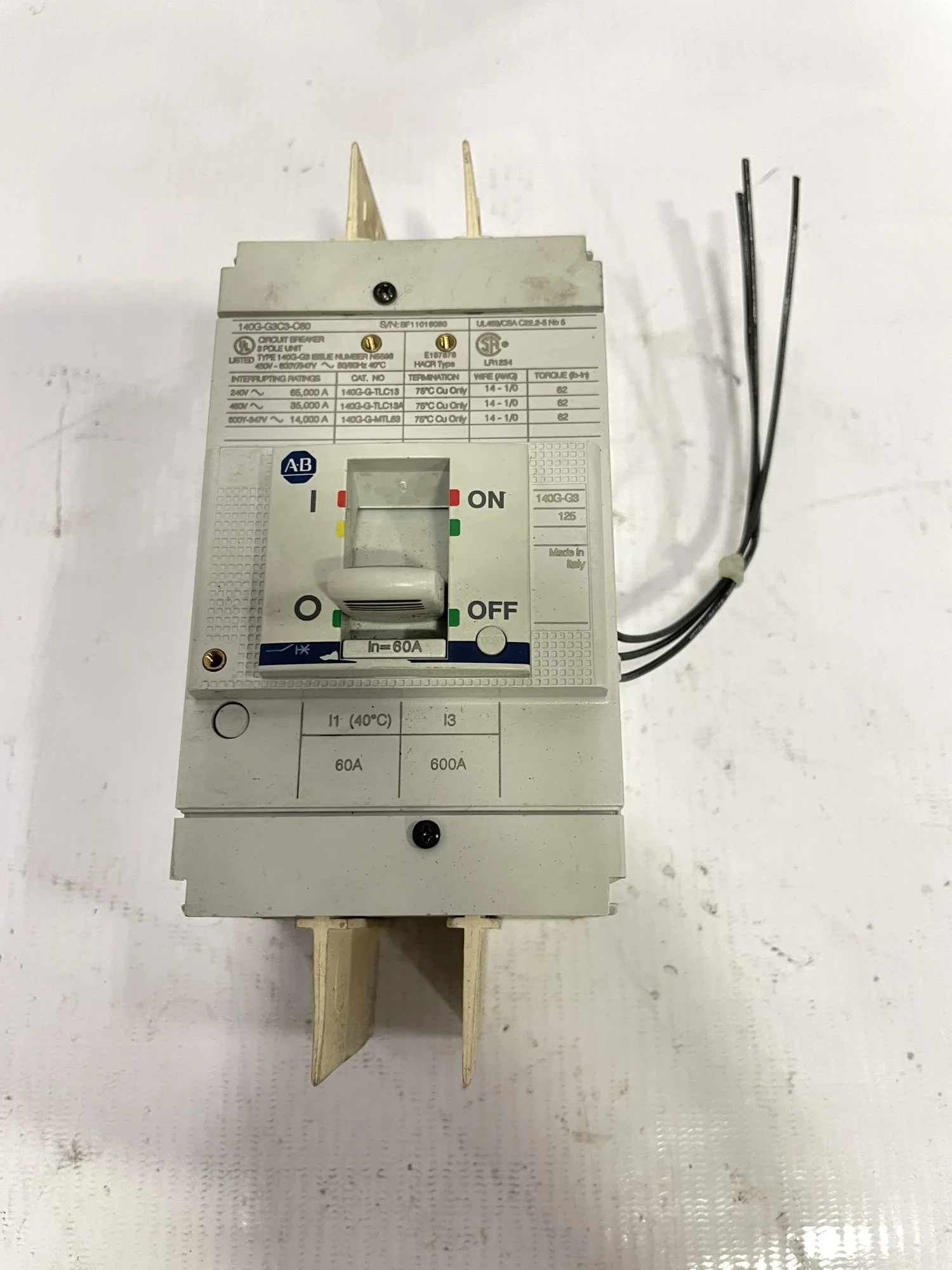 Allen-Bradley 140G-G3C3-C60 3 Pole 35A Instantaneous Trip Circuit Breaker