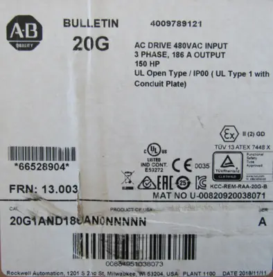 20G1AND186AN0NNNNN POWERFLEX 755 SER.A 150HP NEW SURPLUS