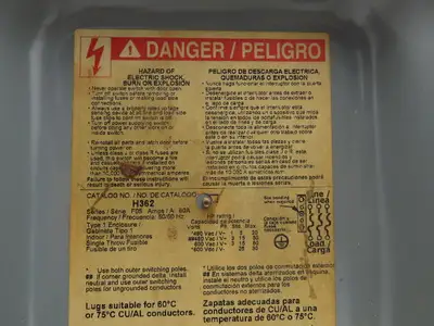 Square D H362 Heavy Duty Fused Safety Disconnect Switch 60A 600VAC Series F05