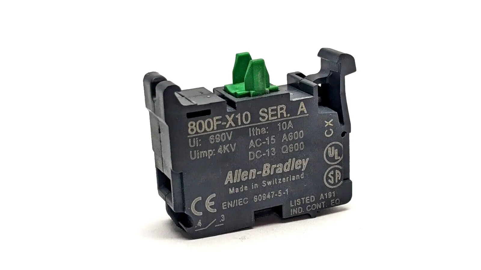 | Allen Bradley 800F-X10 Ser A Contact Block 22.5mm Plastic 1 Normally Open - Used
