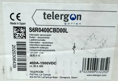 NEW TELERGON LS6R0400CBD00L DC SWITCH DISCONNECTOR 400A-1500VDC