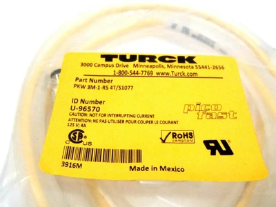 NEW TURCK MALE 12 ANGLED FEMALE M8 CORDSET